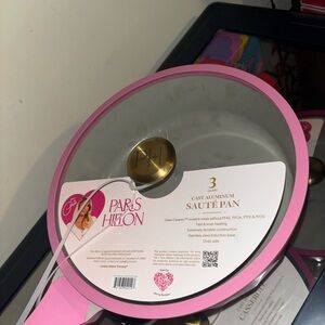 Paris Hilton Pink Sauté Pan with Gold Knob and Glass Lid